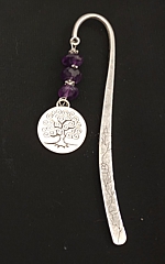 tree of life bookmark-125mm silver with Czech & amythst beads 